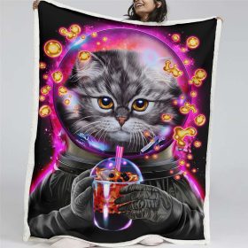 Astronauten-Katzen-Bubble-Tea Decke – Fleecedecke