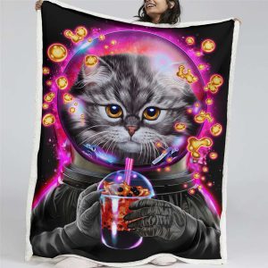 Astronauten-Katzen-Bubble-Tea Decke - Fleecedecke