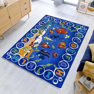 Buntes Unterwasser Alphabet mit Fischen Teppich