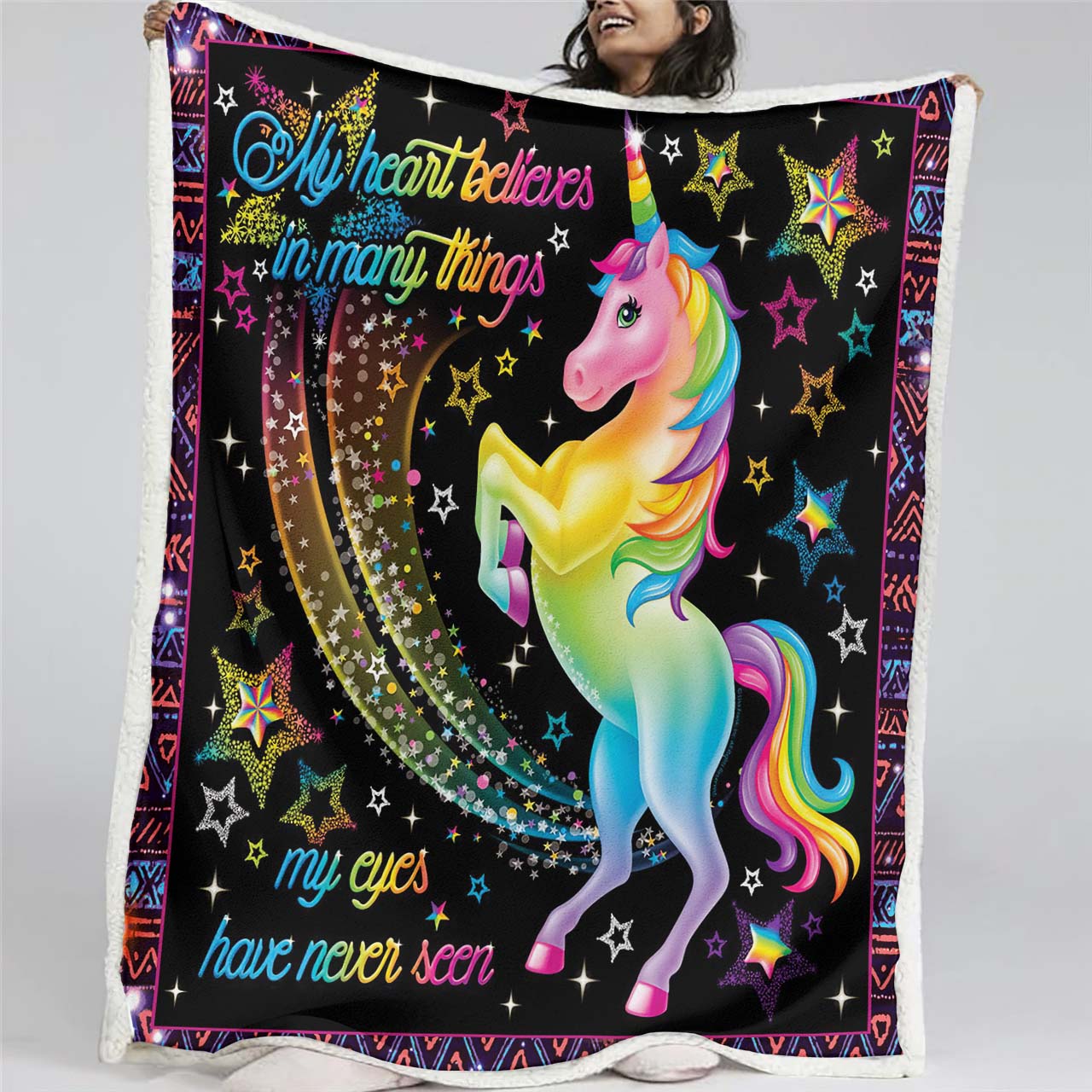 Buntes Einhorn 1003 Decke - Fleecedecke