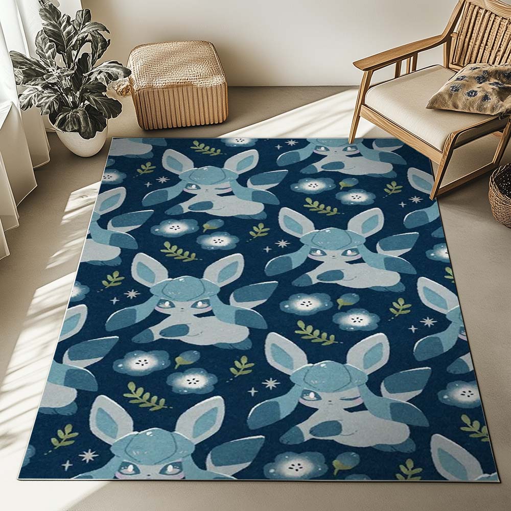 Glaziola Pokémon Zwischen den Blauen Blumen - Glaceon Pokemon Among The Blue Flowers Teppich – Bild 2