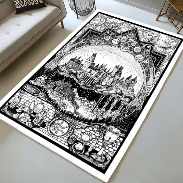 Harry Potter Schule von Hogwarts und Symbole Teppich