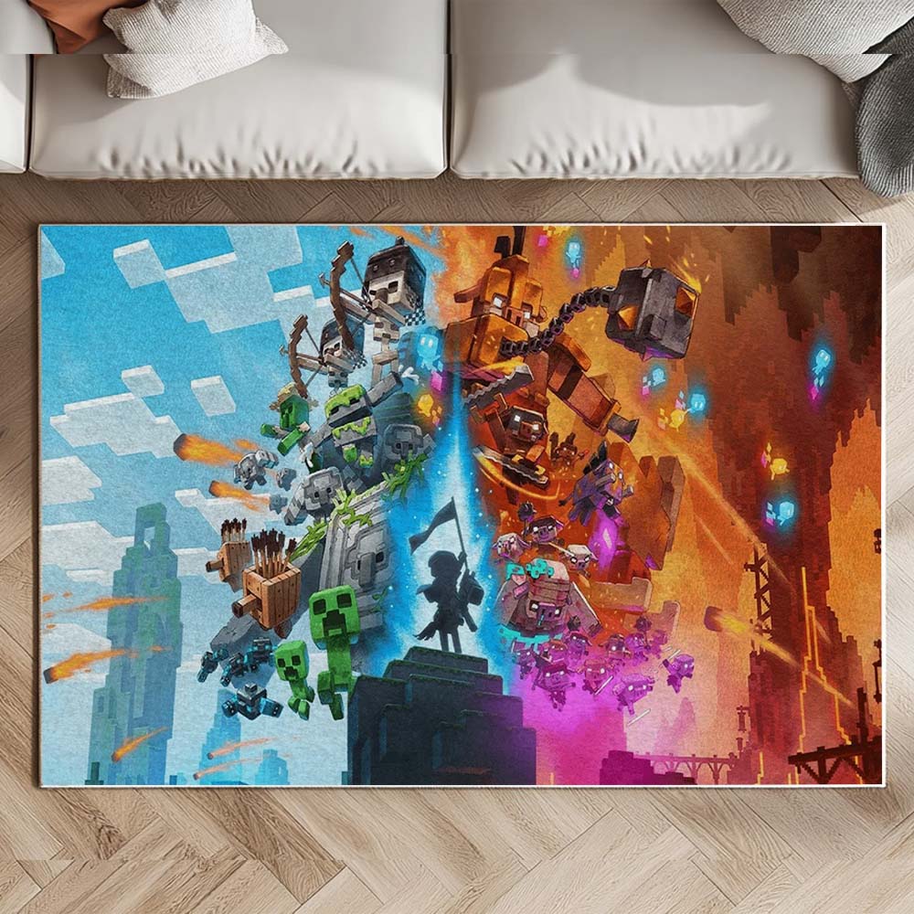 Minecraft Legenden Creeper Golem Savanne gegen Piglins im Nether Teppich – Bild 2