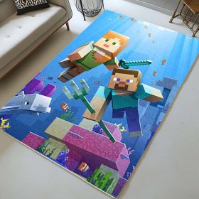 Minecraft Steve und Alex unter Wasser Biom Kampf Wächter Teppich