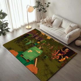 Minecraft Steve kämpft gegen feindliche Kräfte Teppich
