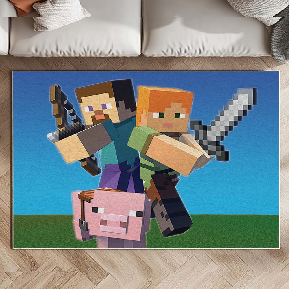 Minecraft Steve mit Schwein Spielzimmer Teppich – Bild 2