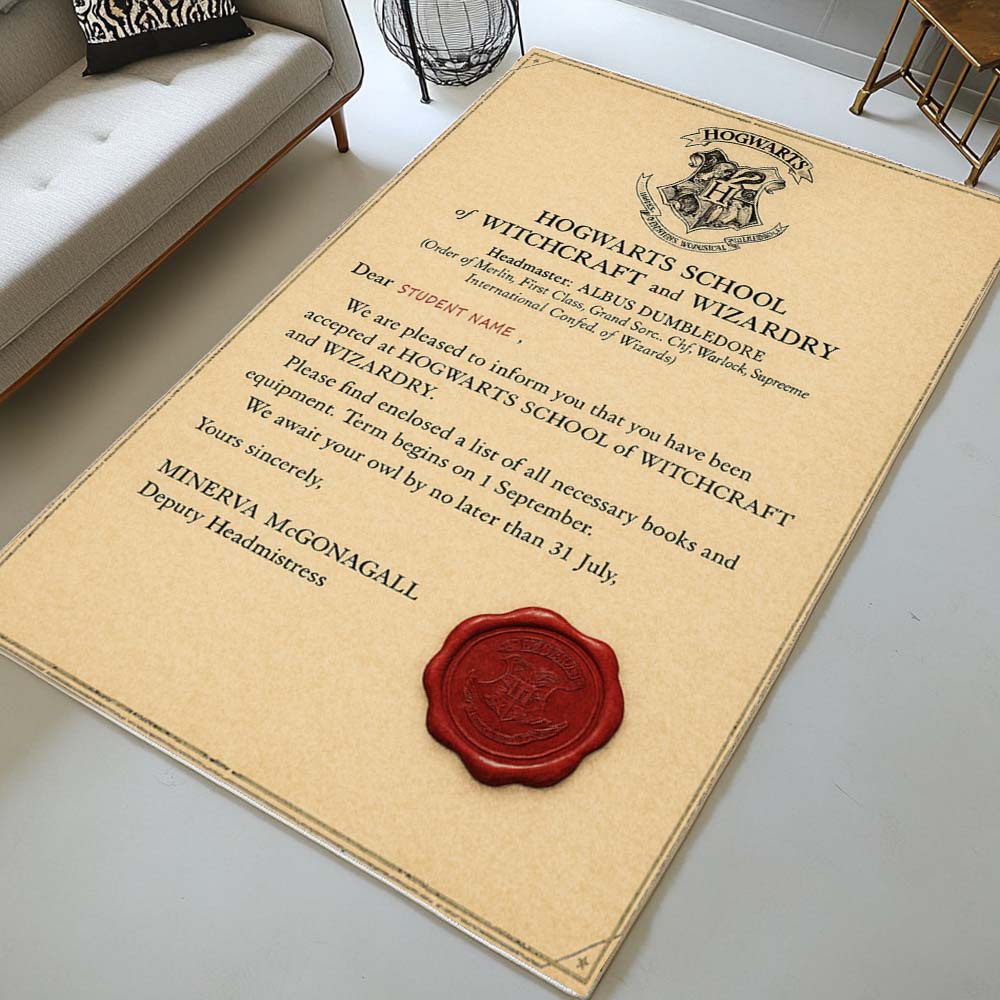 Personalisierter Hogwarts-Brief für Schüler mit eigenem Namen Teppich