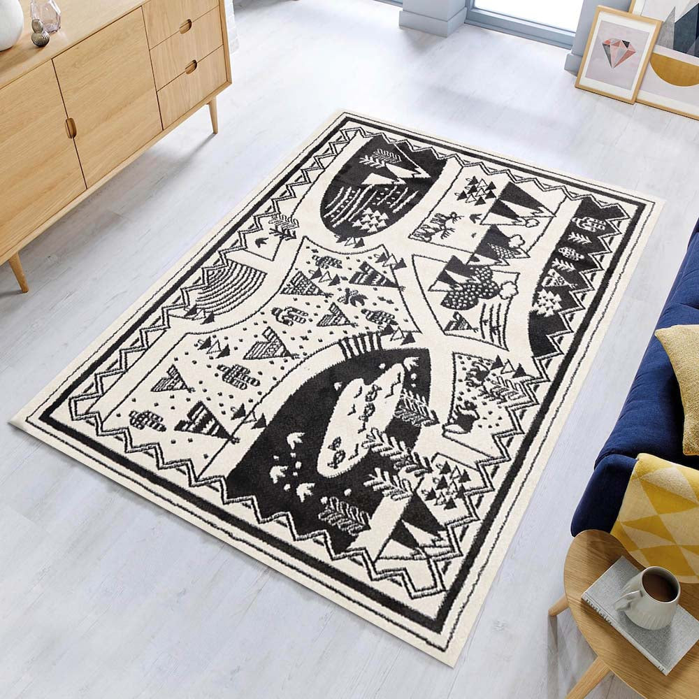 Piccolo Schwarz Weiß Kinder Camping Abenteuer Teppich