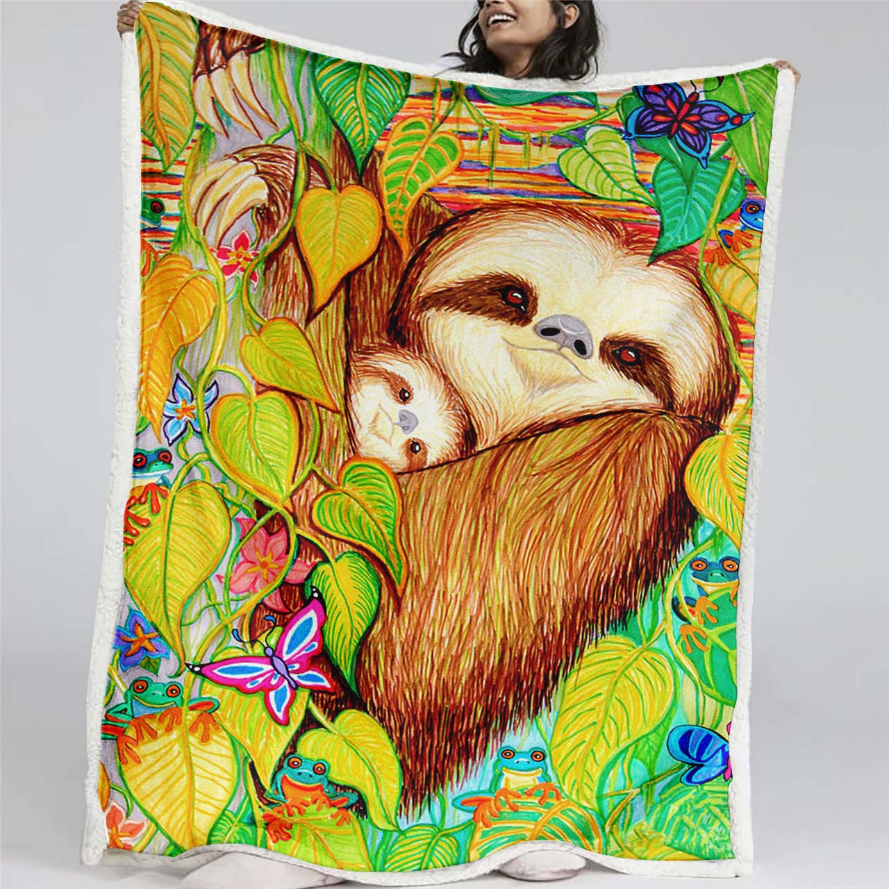 Faultierfamilie Decke - Fleecedecke