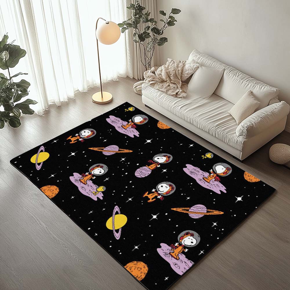 Snoopy und Woodstock zum Mond Teppich