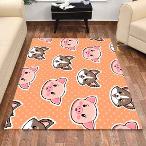 Katze und rosa Schwein Teppich