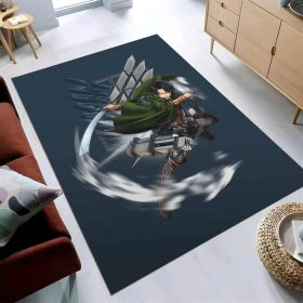 Attack On Titan Anime Levi Fighting Wind Blade Teppich